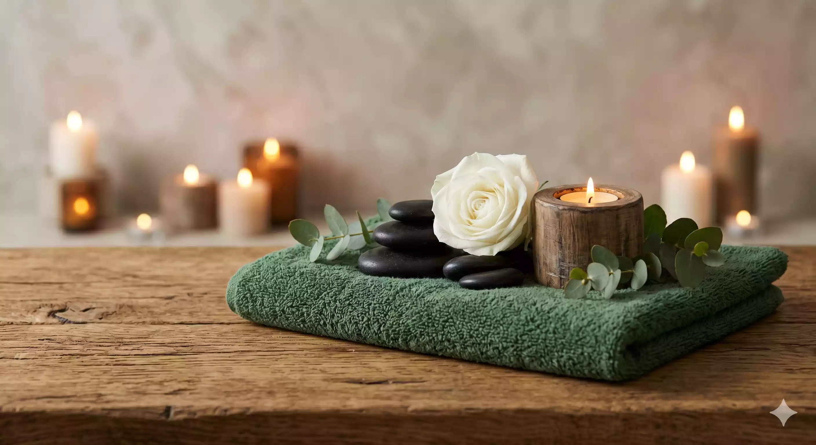 zen uitstraling met handoek en kaarsen
